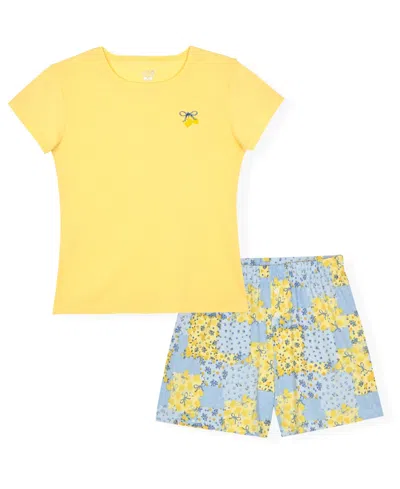 Max & Olivia Kids' Girls' 7-16 Patch Crewneck Top & Shorts, 2-piece Pajama Set In Yellow