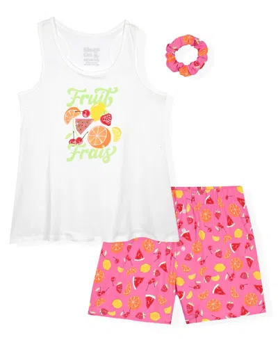 Max & Olivia Kids' Girls' 7-16 Sleeveless Tank Top, Pull-on Pajama With Scrunchie, 3- Piece Set In Pink
