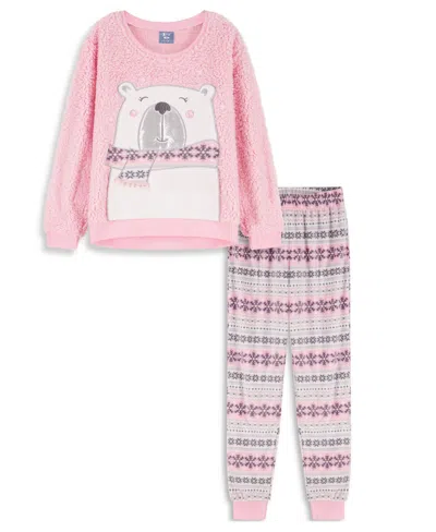 Max & Olivia Kids' Max And Olivia Girls Sherpa Top With Jogger Pant Pajama 2pc Set In Pink