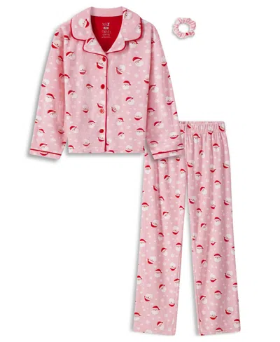 Max & Olivia Kids' Max And Olivia Girls Velour Coat Pajama With Scrunchie 3 Pc Set In Pink
