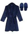 Max & Olivia Little And Big Boys 2-piece Flannel Fleece Robe And Slippers Set In Blue