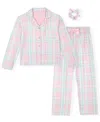 Max & Olivia Little And Big Girls 3-piece Plaid Coat, Pants And Scrunchie Pajama Set In Pink
