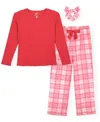 Max & Olivia Little And Big Girls 3-piece Pointelle Plaid Print Pajama Set In Multi