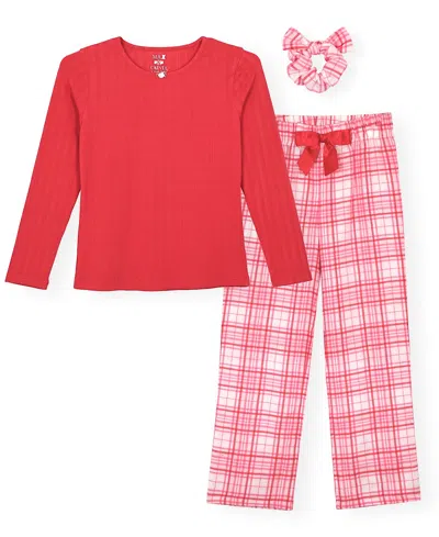 Max & Olivia Kids' Little And Big Girls 3-piece Pointelle Plaid Print Pajama Set In Multi