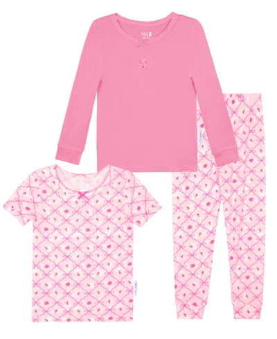 Max & Olivia Babies' Toddler Girls' 12m-5t Round Neck Top And Pull-on Pants, 3-piece Set In Pink