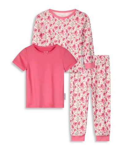 Max & Olivia Babies' Toddler Girls Pants, Long Sleeve T-shirt And Short Sleeve T-shirt Snug Fit Pajama Set, 3 Piece In Pink