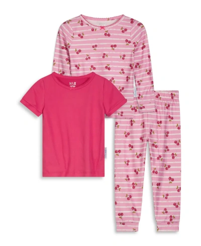 Max & Olivia Babies' Toddler Girls Pants, Long Sleeve T-shirt And Short Sleeve T-shirt Snug Fit Pajama Set, 3 Piece In Red