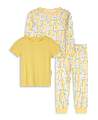 Max & Olivia Babies' Toddler Girls Pants, Long Sleeve T-shirt And Short Sleeve T-shirt Snug Fit Pajama Set, 3 Piece In Yellow