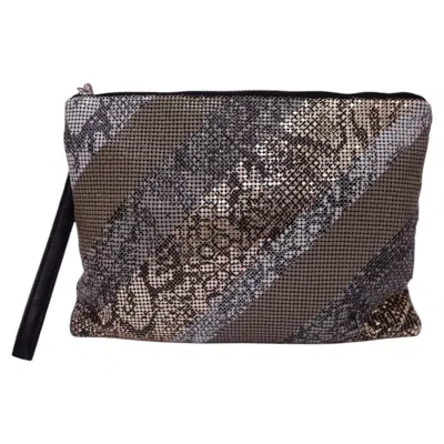 Pre-owned Max Azria Bcbgmaxazria Metallic Snakeskin-print Wristlet Clutch In Black