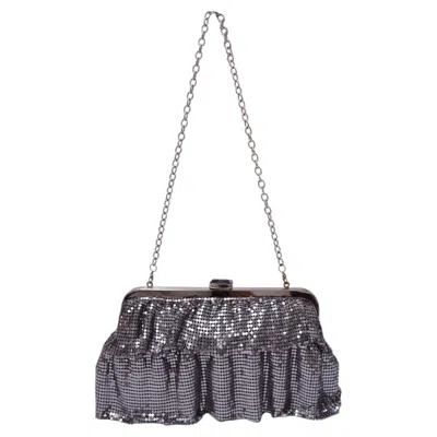 Pre-owned Max Azria Bcbgmaxazria Silver Metal Mesh Ruffle Evening Bag