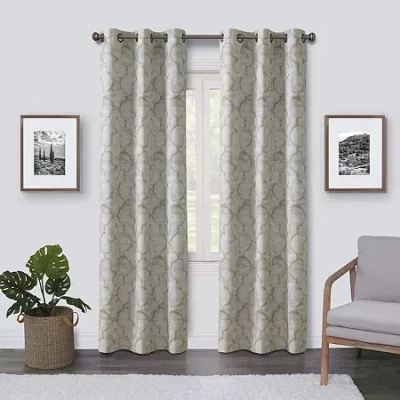 Max Blackout Emerson Scroll Grommet Top 100% Blackout Single Curtain Panel In Brown