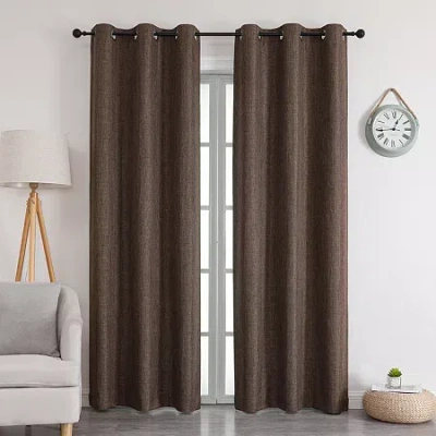 Max Blackout Emerson Solid Grommet Top 100% Blackout Single Curtain Panel In Brown