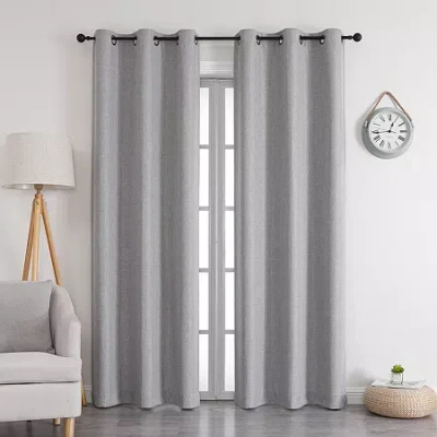 Max Blackout Emerson Solid Grommet Top 100% Blackout Single Curtain Panel In Silver