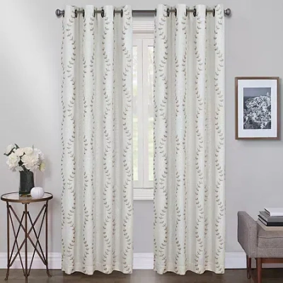 Max Blackout Lindley Linen Blend Embroidered Grommet Top Embroidered 100% Blackout Single Curtain Panel In Brown