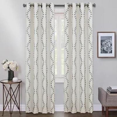 Max Blackout Lindley Linen Blend Embroidered Grommet Top Embroidered 100% Blackout Single Curtain Panel In Gray