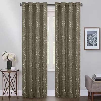 Max Blackout Lindley Linen Blend Embroidered Grommet Top Embroidered 100% Blackout Single Curtain Panel In Sand