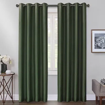 Max Blackout Mystique Grommet Top 100% Blackout Single Curtain Panel In Green