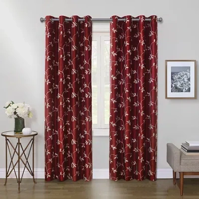 Max Blackout Mystique Grommet Top Embroidered 100% Blackout Single Curtain Panel In Red