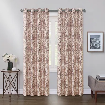 Max Blackout Mystique Print Grommet Top 100% Blackout Single Curtain Panel In Red