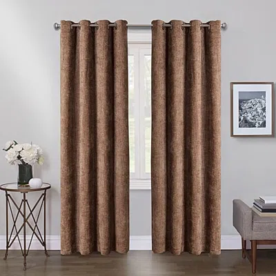 Max Blackout Terrace Chenille Grommet Top 100% Blackout Single Curtain Panel In Brown