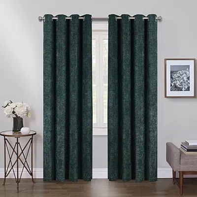 Max Blackout Terrace Chenille Grommet Top 100% Blackout Single Curtain Panel In Green