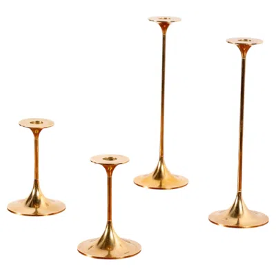 Pre-owned Max Brüel Set Of 4 Brass Candlesticks By Max Bruël For Torben Ørskov, 1960s In Orange