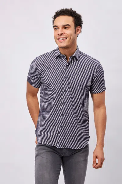 Max Colton Mc Navy And White Honeycomb Short Sleeve Jersey Knit In Blue