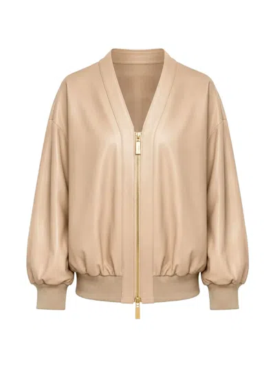 Max Et Moi Verina V-neck Leather Jacket In Brown
