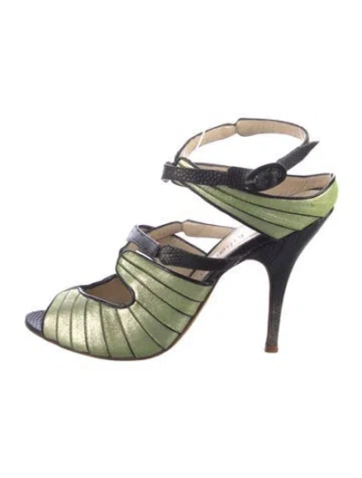 Pre-owned Max Kibardin Leather Striped Mules In Green