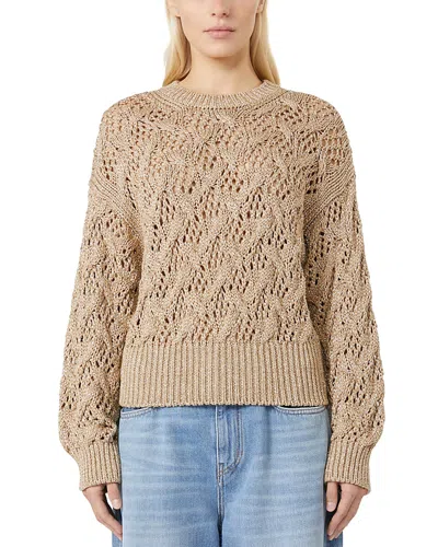 Max Mara 1 Pilade Crewneck Cable Knit Sweater In Brown
