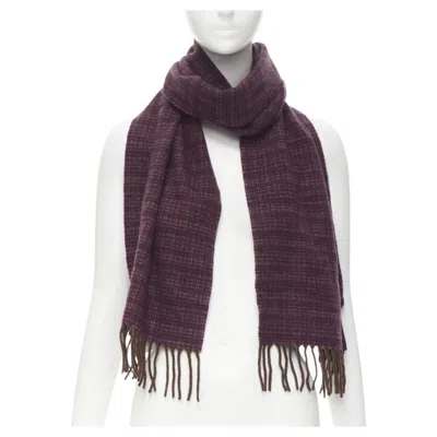 Pre-owned Max Mara 100% Cashmere Brown Purple Woven Tassel Fringe Scarf
