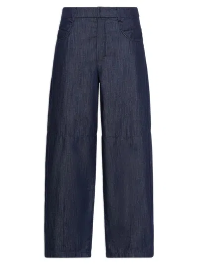 Max Mara Peplo Barrel Leg Trousers In Cotton Denim In Blue