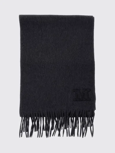 Max Mara 100% Pure Cashmere Scarf With Embroidered Logo Detail In Blue