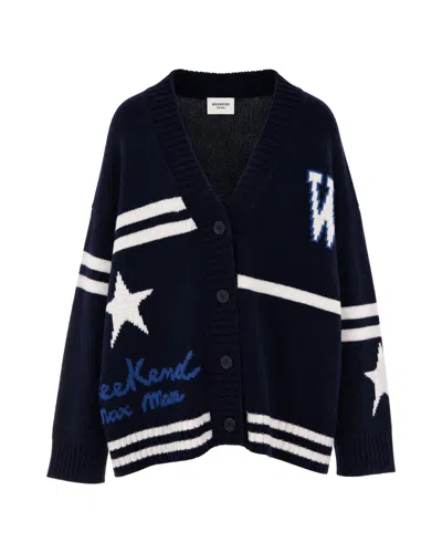 Max Mara 100% Virgin Wool Crewneck Sweater In Blu Marino