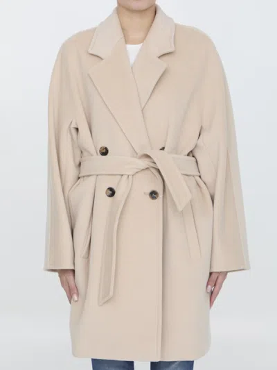 Max Mara Oversized Wool And Cashmere Coat With Lapel Collar And Kimono Sleeves In Neutral