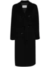 Max Mara Madame Double Breast Wool Blend Coat In Black  