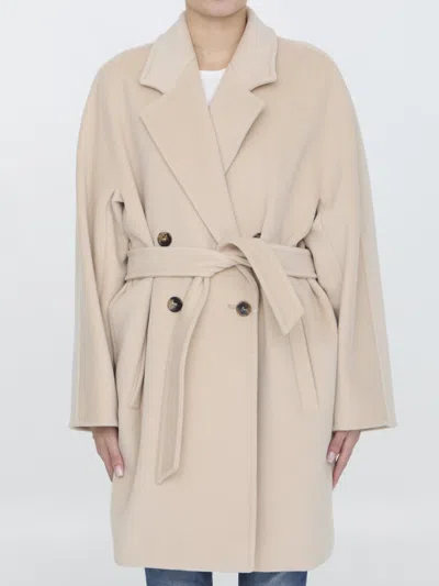Max Mara Oversized Wool And Cashmere Coat With Lapel Collar And Kimono Sleeves In Neutral