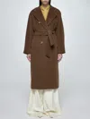 Max Mara Double-breasted Long Coat With Belted Waist In Brown