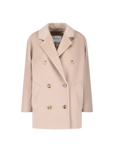 Max Mara "101801" Short Coat Cream In Pink