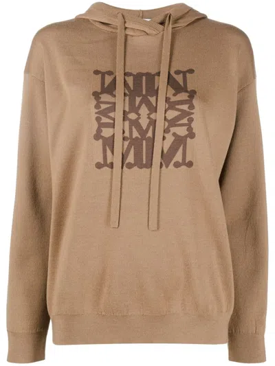 Max Mara Long Sleeve Hoodie In Brown