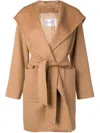 Max Mara Rialto Coat With Hood And Patch Pockets In Brown