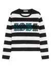 Max Mara Striped Cream Wool Sweater With Embroidered Logo Detail In Black