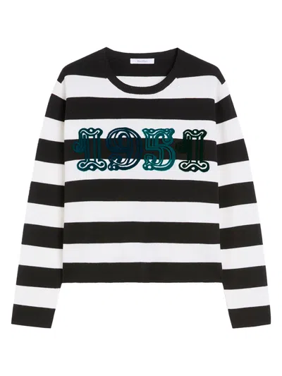 Max Mara 1951 Embroidery Wool Striped Sweater In Black