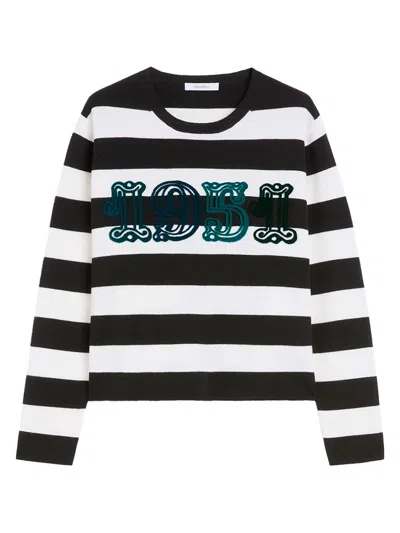 Max Mara 1951 Embroidery Wool Striped Sweater Clothing In Black