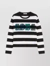 Max Mara Striped Cream Wool Sweater With Embroidered Logo Detail In Black