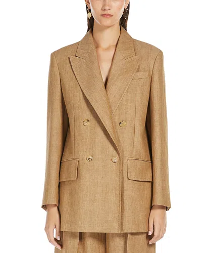 Max Mara Gerla Double Breast Linen Blazer In Camel