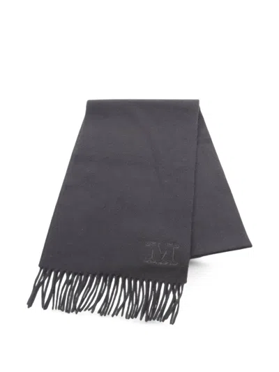 Pre-owned Max Mara 2020s Monogram Fringed Scarf In Grey