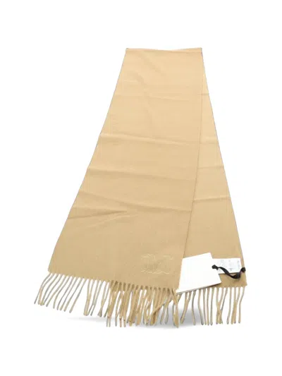 Pre-owned Max Mara 2020s Monogram Fringed Scarf In Neutrals