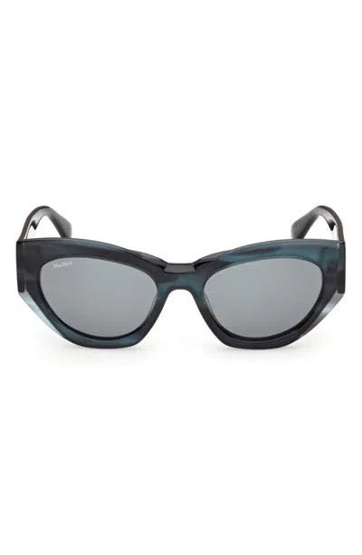 Max Mara 53mm Cat Eye Sunglasses In Shiny Striped Petrol Deep Min