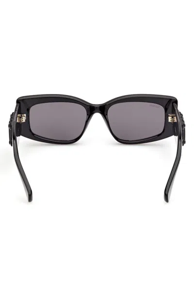 Max Mara 53mm Geometric Sunglasses In Shiny Black Maxmaragram Logo
